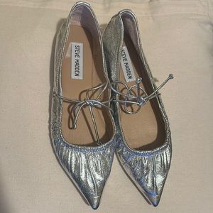 Steve Madden Silver Metallic Flats with Lace-Up Detail